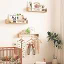 Fixwal Nursery Shelves, 16.5 Inch Floating Bookshelves for Wall Set of 3, Baby Nursery Decor, Solid Wood Wall Mounted Shelves for Books (Natural Wood)