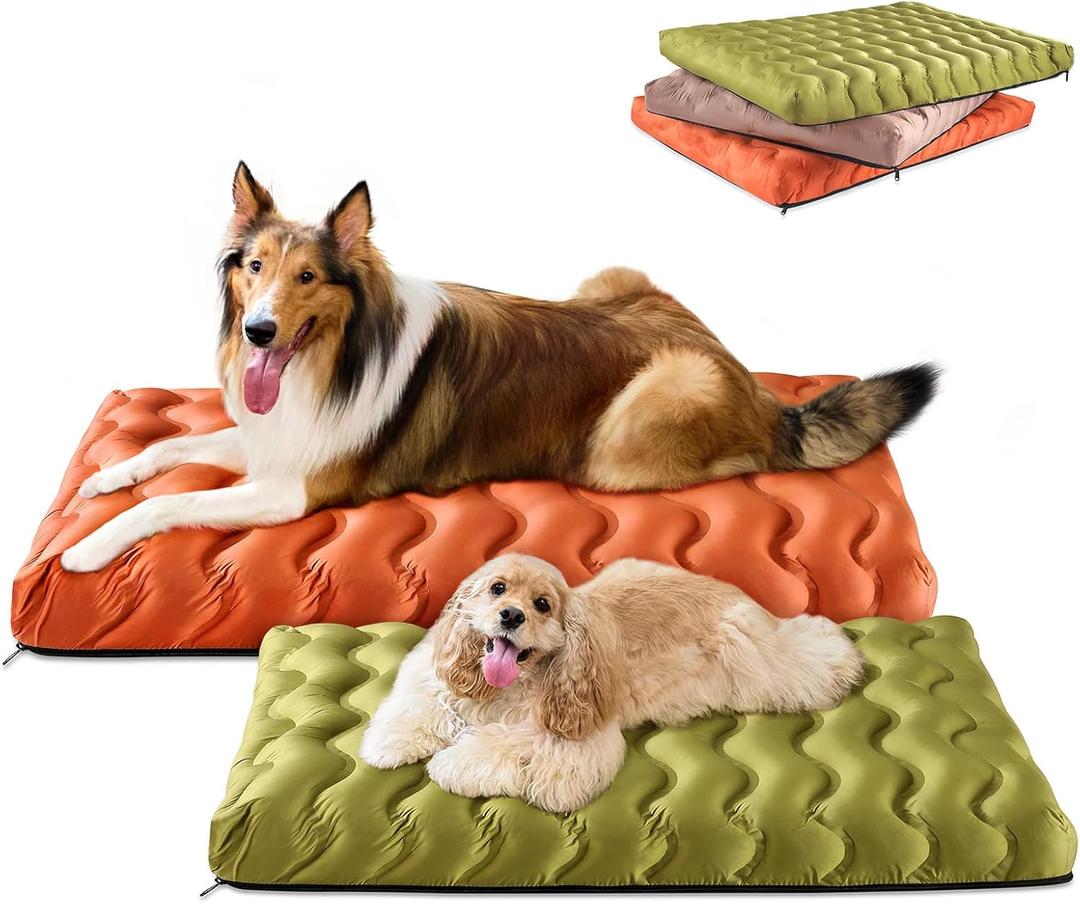 Orthopedic Dog Bed Outdoor Waterproof Dogs Crate Bed for Large Medium Small Dogs, Washable Cooling Dog Bed Mat with Removeable Cover & Memory Foam36" x 27", Green