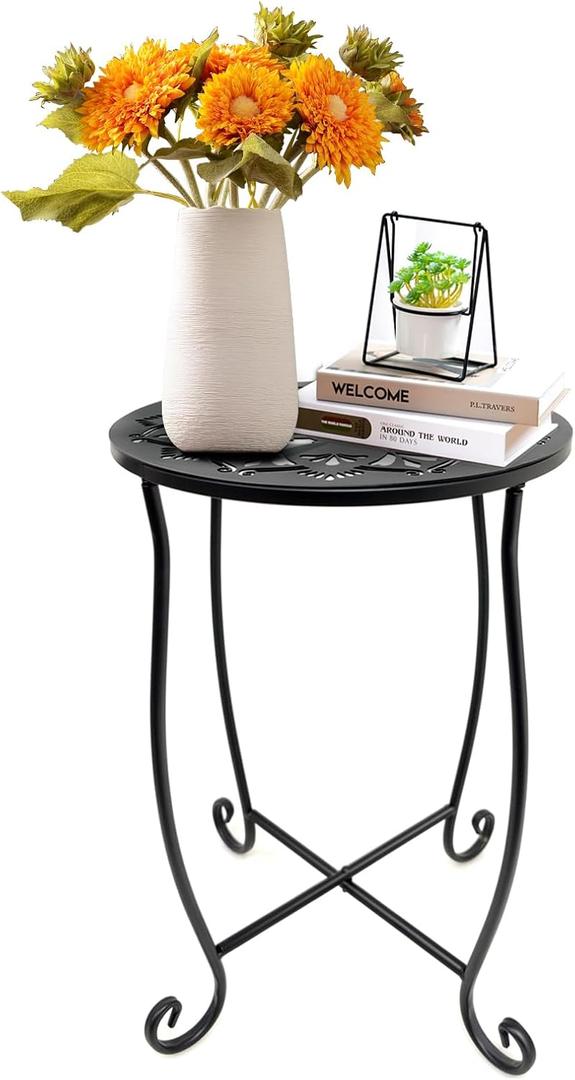Fashion&cool Side Tables for Small Space, Metal Outdoor Indoor Round Side Table, Small End Table Pool Chair Side Table for Patio Yard Porch Balcony Garden Bedside Plant Stand, W-10 Inch