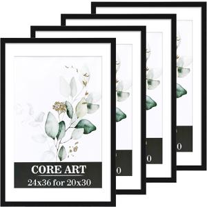 CORE ART 24x36 Poster Frame 4 Pack - Black Picture Frame for Wall Display, Fits 20x30 with Mat or 24 x 36 Without Mat, Horizontal & Vertical Mounting