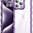 SKYLMW Compatible with iPhone 14 Pro Max Case, Kawaii Cute Curly Wave Frame Luxury Plating Edge, Stylish Glossy Clear Back, Soft TPU Shockproof Protective Cases for iPhone 14 Pro Max, Purple