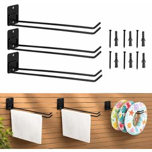 3Pcs Wall Mounted Pool Towel Rack 16.5" Pool Float Organizer Storage Hanger | Metal Pool Float Storage Hanging Rack Space Saving Foldable Pool Swimming Ring Holder for Towel Goggles Pool Accessories