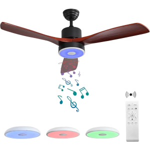 ASALL 52 Inch Ceiling Fan with RGB Dimming LED Light,with Music Bluetooth Speaker,with Remote Control,3-Speed Regulation, Reversible Motor,Timing,for Living Room,Bedroom,Restaurant,Outdoor