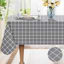 Rectangle Table Cloth, Waterproof Vinyl Tablecloths with Flannel Backing, Wipeable Plastic Plaid Table Cover for Dining, Picnic, Indoor and Outdoor (60" x 120", Grey)