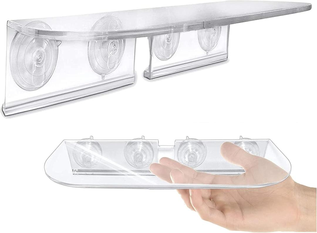 Window Garden Double Veg Ledge - Window Shelf for Plants, Clear Acrylic Shelves - Suction Cup Indoor Plant Holder - Glass Window Sill Extender for Microgreens Kit, Planters (1 Pack)