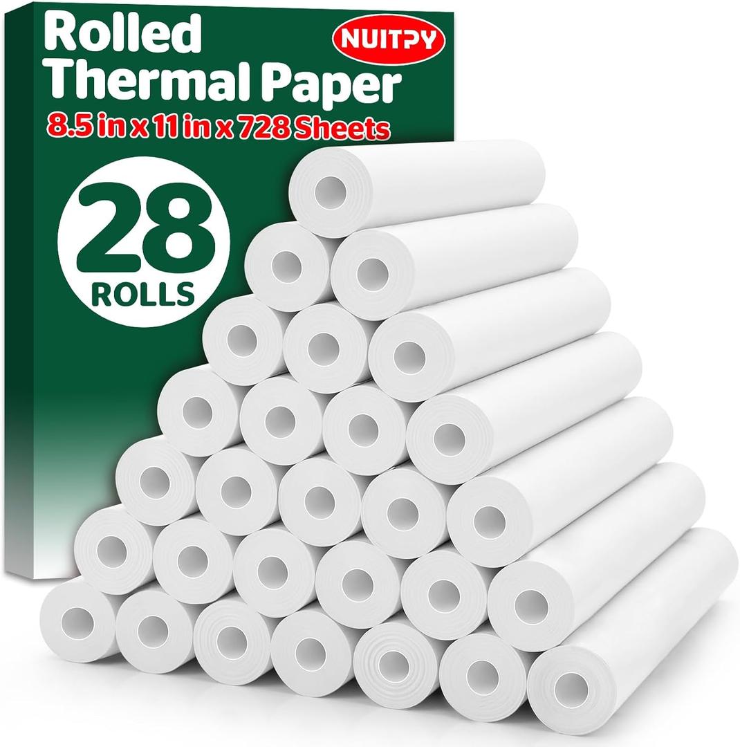28 Rolls Thermal Printer Paper, 8.5in x 11in US Letter Size, BPA-Free Quick-Dry Thermal Printing, Thermal Paper Compatible with Most Inkless Portable Printer for Home, Office, School(About 728 Sheets)