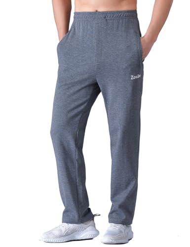 Zoulee Men's Open-Bottom Cotton Track Pants Sweatpants Jogging Pants with Zip Fly Thin Dark Grey XL