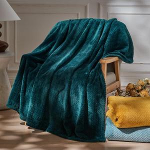 NEWCOSPLAY Super Soft Throw Blanket Dark Teal Premium Silky Flannel Fleece Leaves Pattern Lightweight Bed Blanket All Season Use (Dark Teal, Throw(50"x60")