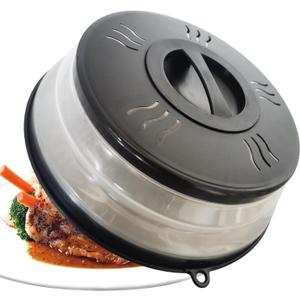 Microwave Splatter Cover Vented for Food, Microwave Plate Cover Splatter Guard & Colander, Fruit Vegetables Drainer with Hook Hole, Dishwasher-Safe,BPA-Free Silicone & Plastic (Black)