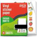 JOYEZA Premium Printable Vinyl Sticker Paper for Inkjet Printer - 80 Sheets Matte White Waterproof, Dries Quickly Vivid Colors, Holds Ink Well- Tear Resistant - Inkjet & Laser Printer