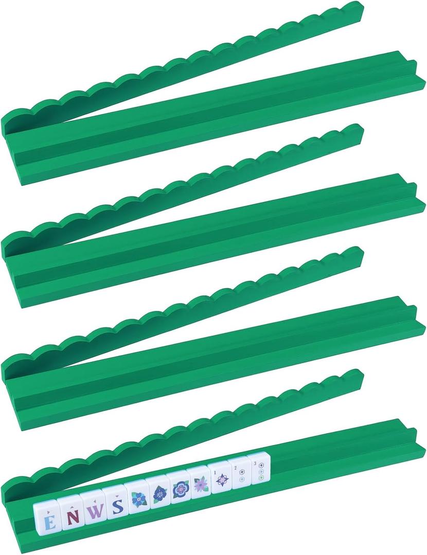 Leinuosen Wooden Mahjong Racks with Pushers 4 Set Magnet American Mahjong Tile Rack and Magnetically Attached Pushers Painted Tile Holders for Players Gift Family Game Night(Green)