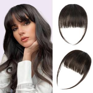 Yorda Bangs Hair Clip 100% Human Hair Clip in Bangs Fringe with Temples Wispy/French Bangs for Women Natural Looking for Daily Use (Wispy Bangs, Brown Black)