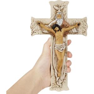 Crucifix Wall Cross - Catholic Holy Trinity Wall Decor with Hand-Painted Jesus Sculpture. Inspirational Home Décor and Devout Religious Gift