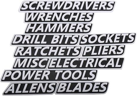 12 Pack of Magnetic Toolbox Labels, 3D-Printed Tool Box Labels, General Tool Box Organize Accessories, Reusable Tags for Steel Toolboxes, Carts, Drawers, and Cabinets(White)