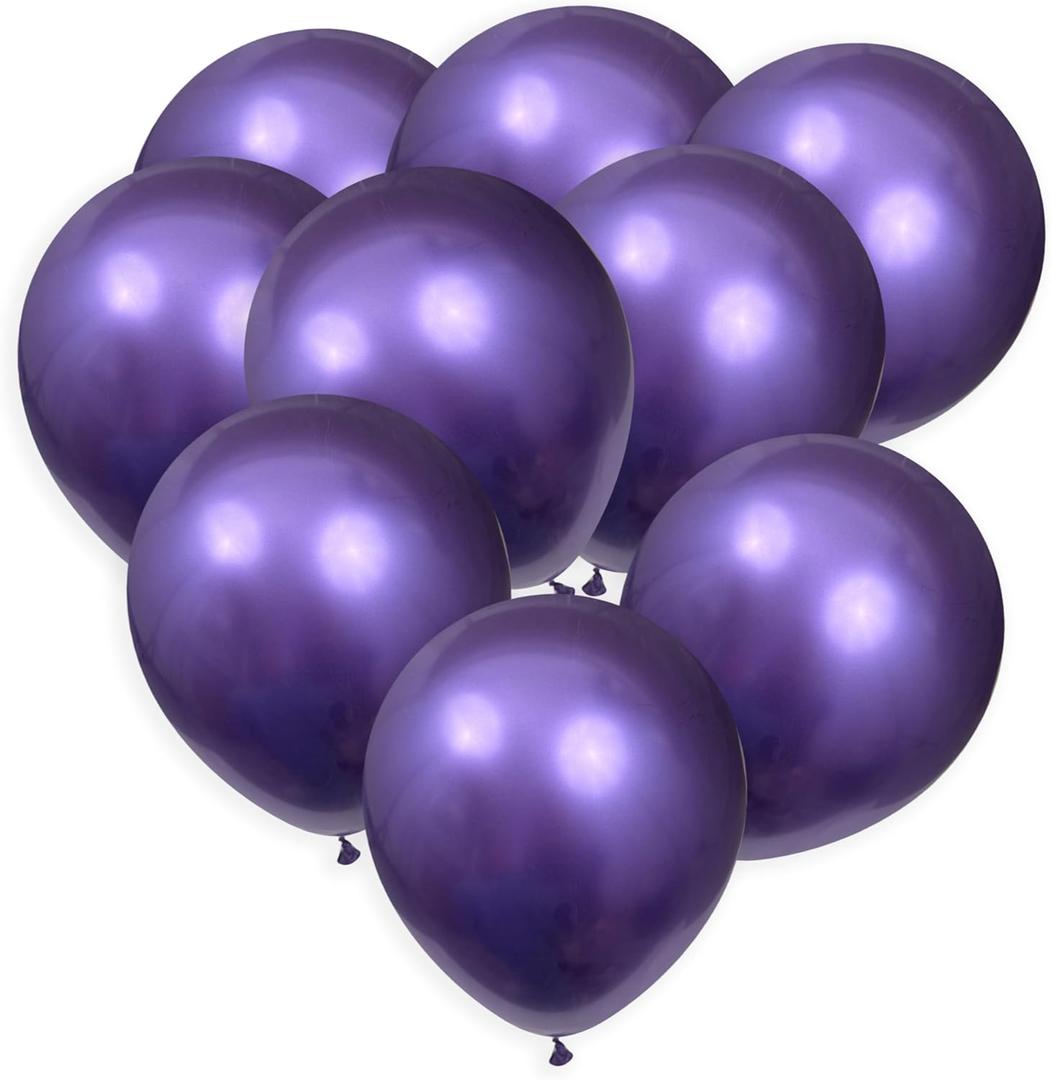 Purple Balloons 100 Pack, 12 Inch Metallic Purple Balloons For Birthdays, Weddings, Baby Showers, Holidays