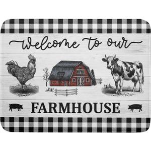 Farmhouse Barn Dish Drying Mat 18x24 Inch Cow Rooster Absorbent Microfiber Dish Drainer Rack Pad Bottles Protector for Kitchen Counter