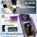 BXYJY for iPhone 16 Wallet Case with Camera Cover, Built-in Card Holder (4-5 Cards), RFID Blocking, Military Grade Protection, Heavy Duty Women Men Protective Phone Case for iPhone 16, Dark Purple