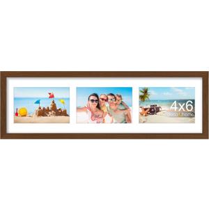 decorUhome 6x20 Picture Frames Collage Wall Decor, Display 3Pcs 4x6 Photos with Mat or 1Pcs 6x20 Unmatted, 3 4x6 Collage Picture Frames for Wall Mounting, Brown