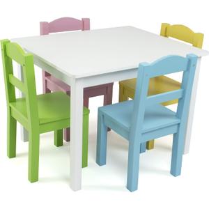 Humble Crew Kids Table and Chair Set, Toddler Activity Table with 4 Chairs for Play, Crafts, Snacks & Learning, Wooden Kids Furniture for Playroom & Bedroom, White/Pastel