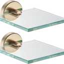JQK Small Floating Glass Shelves Champagne Bronze, 4 Inch Display Ledges for Wall, Mini Decor, Living Room Bedroom Bathroom, Tempered Glass Shower Storage, 2 Pack, TGS101L4-CB-P2