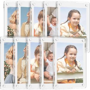 10 Pack Acrylic Fridge Magnetic Frame, 2.36x3.54 Inch Double-Sided Refrigerator Magnet Picture Frames, Acrylic Photo Picture Frames, Clear Fridge Magnetic Photo Frame for Mini Instant Photos