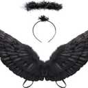 CLONG Fallen Angel Costume Wings for Girls Devil Wings for Kids Halloween Women (Medium, Black)