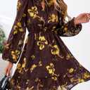 PRETTYGARDEN Women's Fall Boho Dresses 2026 Floral Long Sleeve V Neck Mini Flowy Wedding Guest Dress Trendy Vacation Outfits (S)