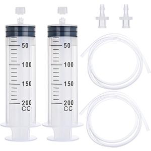 2 Pack 200ml Luer Lock Syringe with 39" Tube, 200cc Large Plastic Syringe for Liquid, Oil, Feeding, Watering