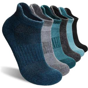 Merino Wool Ankle Hiking Socks For Men & Women No Show Running Athletic Support Thick Cushioned Breathable Socks 6 Pairs (Blue & Green, 6-9)