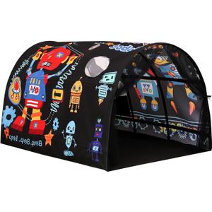 Kids Bed Tent Twin Beds -Cartoons Wonder Play Tents Boys Girls Ventilated Indoor Play Tent Children Promotes Independent Play, Stimulates Imagination Set-Up Playhouse (Robots)