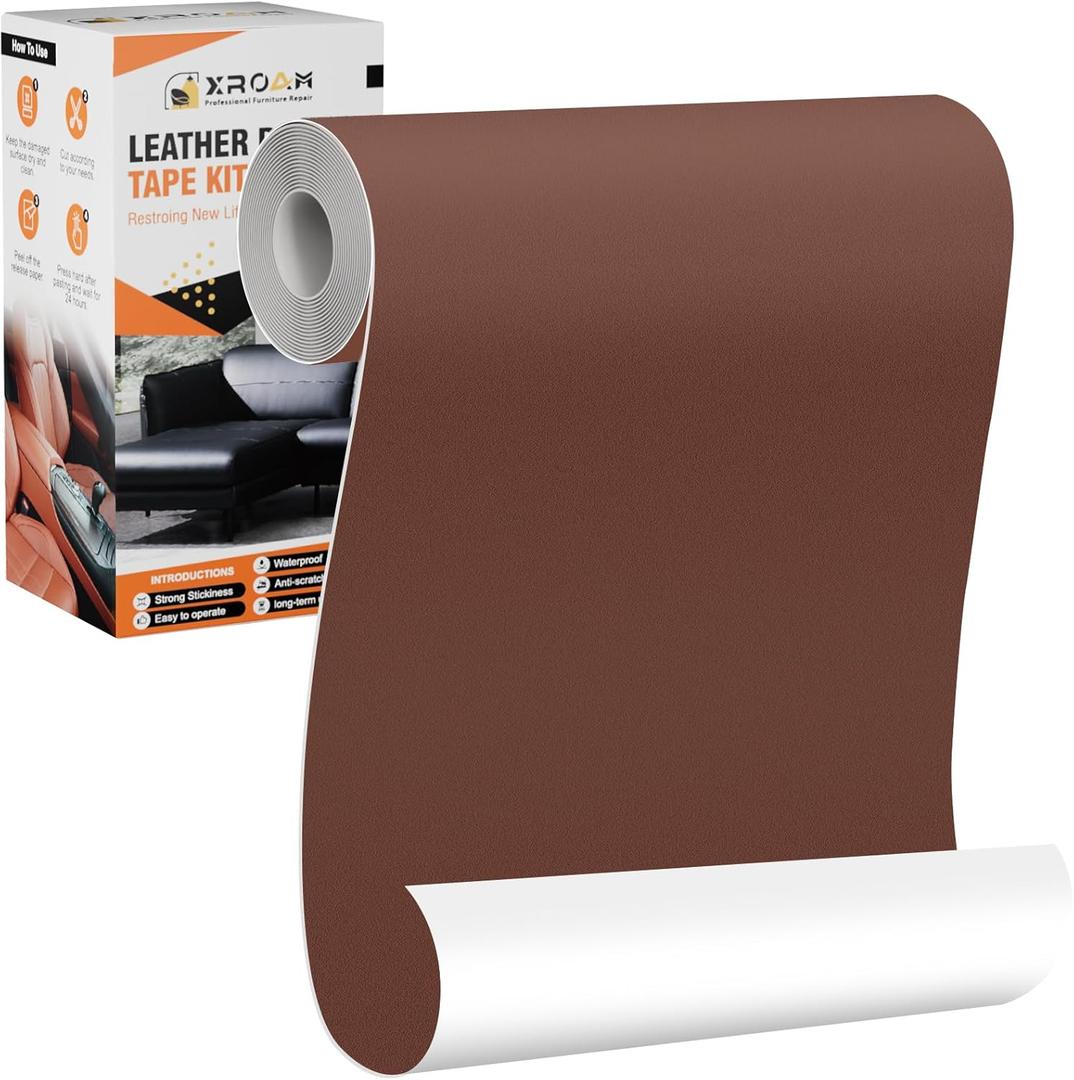 4 x Leather Repair Tape, 4.7x63 inch Leather Patches for Furniture, Self Adhesive Leather Repair Patch for Sofas, Couches, Leather Covers, Seats, Chairs, Vinyl Repair Tape Dark Brown-Fine Grain