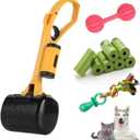 Pooper Scooper for Large Medium & Small Dogs Heavy Duty, 14.18“Long Handled Dog Poop Scooper for Grass, Durable Dog Poop Pick Up Tool, Poop Grabber with 7 Dog Poop Bags 1 Dispenser Poop Scoop, 2 Pet, toys