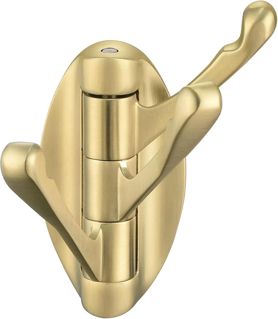 Angle Simple Towel Hook Brushed Gold, Metal Folding Swivel Towel Holder, Bathroom Robe Clothes Coat Hook, Home RV Organizer, Screw Mount (1 Pack)