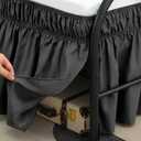 RIMELA Dark Grey Bed Skirts with Split Corners Queen Size 15 Inch Drop,Elastic Bed Skirting Wrap Around, Easy to Install Dust Ruffles,Soft Fabric Machine Washable