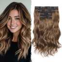 Clip in Hair Extensions - 14 Inch Wavy Synthetic Hair Extensions Clip ins (Color: 22H10#)