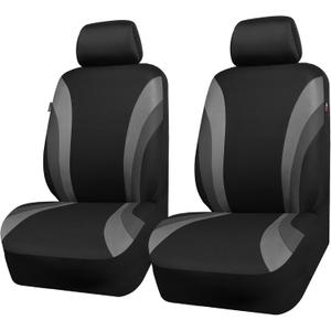 CAR PASS Line Rider Sporty Front Seat Covers, Gray Car Seat Covers Two Front Seats Only, Airbag Compatible, Universal Fit Sedans, Cars, Vans, SUV, Truck (Black and Gray)