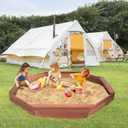 Wooden Octagonal Sandbox with Cover, Outdoor Sandpit with 4 Bench Seats, Sand Box for Children, Beach for Backyard, Patio, Gardenred