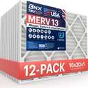 BNX TruFilter 16x20x1 MERV 13 (12-Pack) AC Furnace Air Filter - MADE IN USA - Electrostatic Pleated Air Conditioner HVAC AC Furnace Filters - Removes Pollen, Mold, Bacteria, Smoke