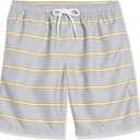 Amazon Essentials Mens 9" Swim Trunks with Mesh Lining, Pockets, Drawstring Closure (X-Small, Grey Stripe)