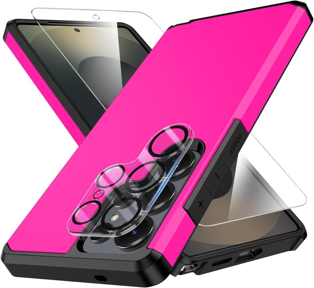 7 x for Samsung Galaxy S25 Ultra Phone case with Tempered Glass Screen Protector+Camera lens Protector,for Samsungs S25 Ultra Phone case,Silicone Durable Armor for Samsung Galaxy S25 Ultra case (Hot Pink)