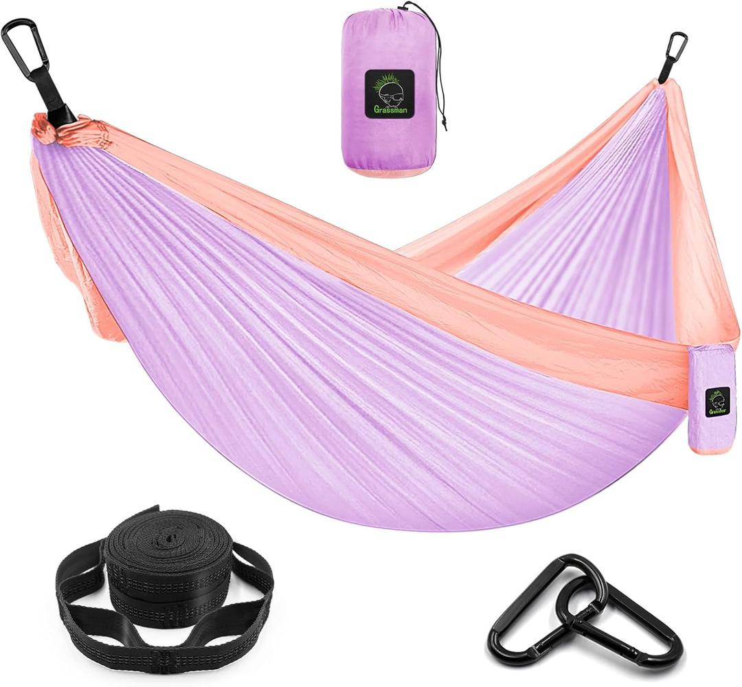 Grassman Camping Hammock Double & Single Portable Hammock with Tree Straps, Lightweight Nylon Parachute Hammocks Camping Accessories Gear for Indoor Outdoor Backpacking, Travel, Hiking, Beach