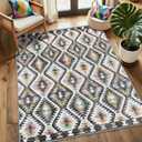 3x5 Rug for Living Room, Washable Black Area Rug, Boho Moroccan Geometric Trellis with Vibrant Hues Non Slip Rug for Large Kitchen, Bedroom Bedside, Entryway,Low Pile Ultra Soft Small Carpet