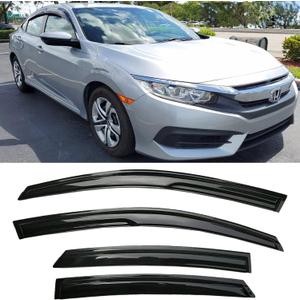 Window Visors Rain Guards Smoke Car Sun Shades Window Deflectors Vent for 2016-2021 Honda Civic 4 Door Sedan, 4-Pieces Set