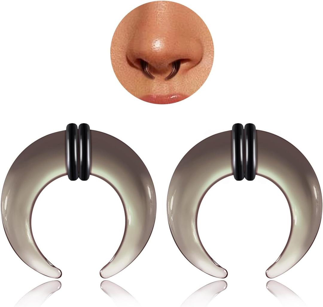 Stuppendux 2 PCS 14G-2G Glass Septum Stretching Buffalo Pincher Tapers Fresh Stretch Body Piercing Gauges Ear Hangers (Gray)