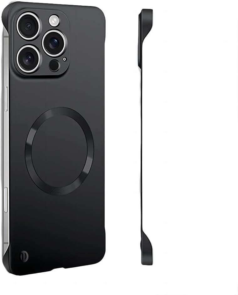 for iPhone Case,Luxury Magnetic Metal Gloss Matte Ultra Thin Frameless,Compatible with Magsafe Slim Hard PC Protection Shockproof Phone Case (Black,iPhone 14 Pro Max)