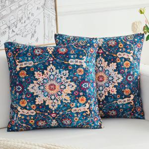 Boho Throw Pillow Covers 20x20 inch Set of 2,Boho Vintage Carpet Pattern Antique Ethnic Decor Double Sided Pattern Cushion Cover Soft Pillow Case Living Sofa Room Bed Square Pillow Cover
