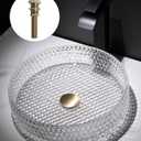 Homary Bathroom Vessel Sink Round Vessel Sink 15.35" x 4.33" Transparent Diamond Shaped Crystal Glass Bathroom Sink Above Counter Clear Glass Vessel Sinks for Bathrooms with Pop-up Drain