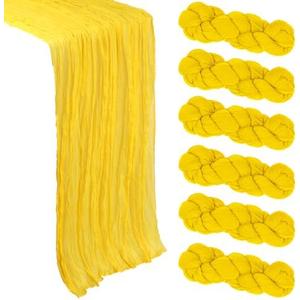 6 Pack Yellow Cheesecloth Table Runner 10Ft Gauze Cheese Cloth Table Runner Boho Sheer Rustic Fabric for Party Decor Baby Shower Wedding Centerpiece Home Table Decorations