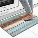 MAYHMYO Kitchen Rug and Mat Teal Farmhouse Anti Fatigue Mat PVC Non Slip Retro Rustic Wood Texture Kitchen Mat for Floor, Bathroom, Desk, Runner, Laundry,17.3 x 29 x 0.4 inch