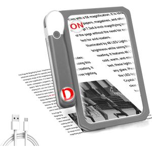 30X 10X 5X Large Magnifying Glass with Light, Rechargeable Foldable Full Book Page Magnifier, 48 LED Small Print Magnifier Sheet Lightweight for Low Visual Person and Seniors Light Gray